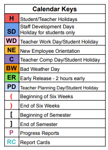 District School Academic Calendar Legend for Chamberlin Elementary