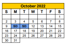 District School Academic Calendar for Stephenville J H for October 2022
