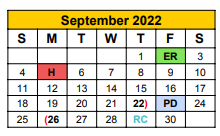 District School Academic Calendar for Hook Elementary for September 2022
