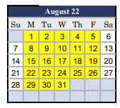 District School Academic Calendar for Hoover Elementary for August 2022