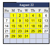 District School Academic Calendar for Weber Institute For Applied Sciences And Tech for August 2022