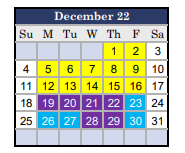 District School Academic Calendar for Golden Valley Secondary Community Day for December 2022