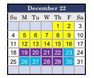 District School Academic Calendar for Urbani Institute for December 2022