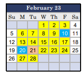 District School Academic Calendar for Stockton Unified ALTER./CONT. for February 2023