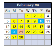 District School Academic Calendar for District Special Ed for February 2023