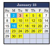 District School Academic Calendar for Golden Valley Elementary Community Day for January 2023