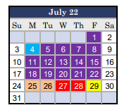 District School Academic Calendar for Urbani Institute for July 2022