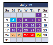 District School Academic Calendar for Stagg Senior High for July 2022