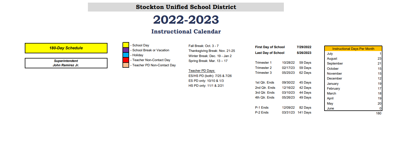 District School Academic Calendar Key for Stagg Senior High