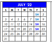 District School Academic Calendar for Sulphur Springs H S for July 2022