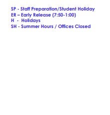 District School Academic Calendar Legend for Early Childhood Lrn Ctr