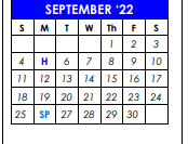 District School Academic Calendar for Sulphur Springs H S for September 2022