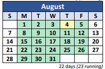 District School Academic Calendar for E B Wilson Night School for August 2022
