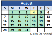 District School Academic Calendar for Union Elementary Year Round School for August 2022