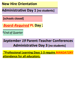 District School Academic Calendar Legend for Indian Lake Elementary School