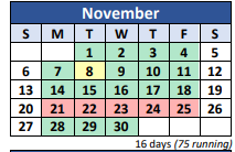 District School Academic Calendar for V G Hawkins Middle School for November 2022