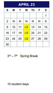 District School Academic Calendar for Hunt for April 2023