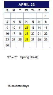 District School Academic Calendar for Comm Based Trans Program for April 2023