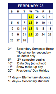 District School Academic Calendar for Stadium for February 2023