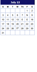 District School Academic Calendar for Blix Elementary for July 2022