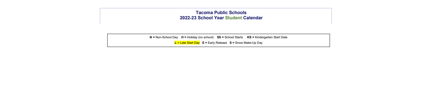 District School Academic Calendar Key for Comm Based Trans Program