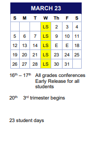 District School Academic Calendar for Comm Based Trans Program for March 2023