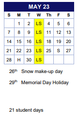 District School Academic Calendar for Oakland Alternative High School for May 2023