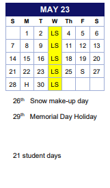 District School Academic Calendar for Comm Based Trans Program for May 2023