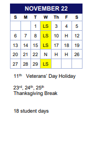 District School Academic Calendar for Transition High School for November 2022