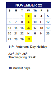 District School Academic Calendar for Angelo Giaudrone Middle School for November 2022