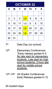 District School Academic Calendar for Tcc Fresh Start for October 2022