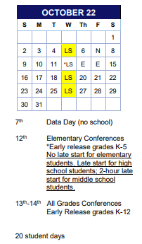 District School Academic Calendar for Baker for October 2022