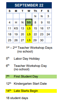 District School Academic Calendar for Gray for September 2022