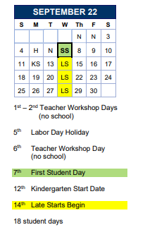 District School Academic Calendar for Transition High School for September 2022