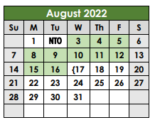 District School Academic Calendar for Taylor Alter Ctr for August 2022
