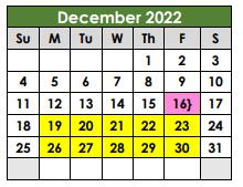 District School Academic Calendar for Lott Juvenile Detention Center for December 2022
