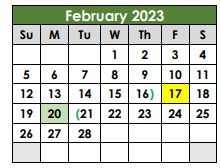 District School Academic Calendar for Taylor Alter Ctr for February 2023