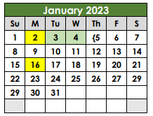 District School Academic Calendar for Taylor High School for January 2023