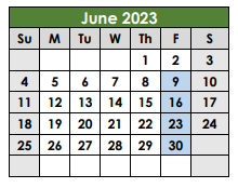 District School Academic Calendar for Lott Juvenile Detention Center for June 2023
