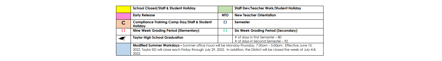 District School Academic Calendar Key for Even Start