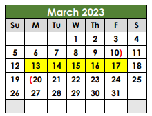 District School Academic Calendar for Lott Juvenile Detention Center for March 2023