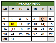 District School Academic Calendar for Taylor Alter Ctr for October 2022