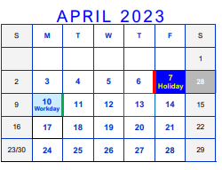 District School Academic Calendar for Bell County Nursing & Rehab Center for April 2023