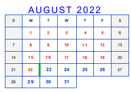 District School Academic Calendar for Cater Elementary for August 2022