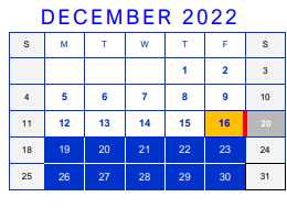 District School Academic Calendar for Bell County Nursing & Rehab Center for December 2022