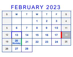 District School Academic Calendar for Meridith-dunbar Elementary for February 2023