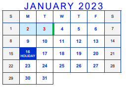 District School Academic Calendar for Wheatley Alternative Education Cen for January 2023