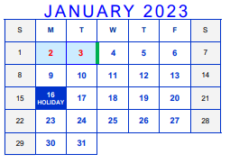 District School Academic Calendar for Lamar Middle for January 2023