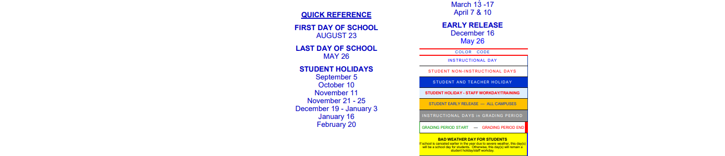 District School Academic Calendar Key for Cater Elementary