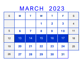 District School Academic Calendar for Bell County Nursing & Rehab Center for March 2023